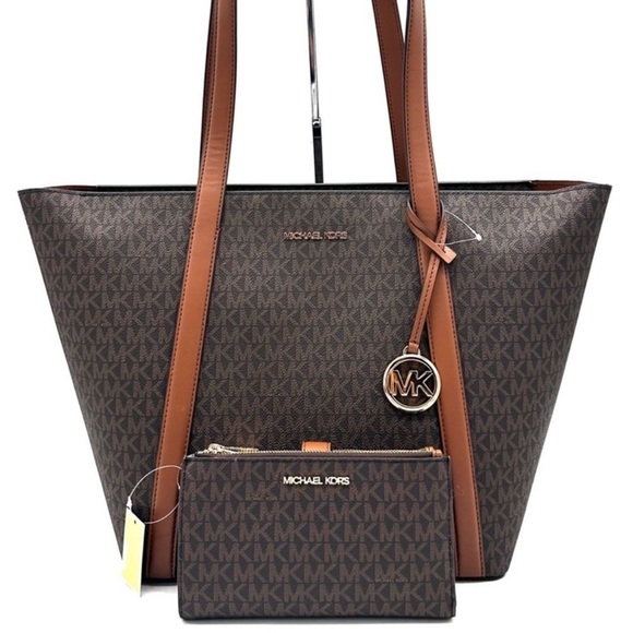 Michael Kors Handbags - Michael Kors Pratt Large Signature Logo
Tote Bag & Double Zip Wallet